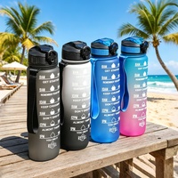 Bouteille d'eau sportive motivante de 32 oz (1 L) sans BPA en Tritan avec marqueur de temps, paille à boire directement et filtre infuseur pour la gym et le fitness