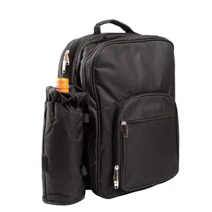 कूलर डिब्बे और डाइनिंग सेट के साथ पिकनिक बैग काले और हटाने योग्य अछूता बोतल धारक