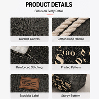 Sac de shopping imprimé style bohème avec logo personnalisé, grande capacité, en tissu épais, idéal pour les voyages, les vacances et l'usage quotidien, avec sangle en corde
