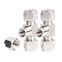 304 Stainless Steel Female Ferrule Tee Fitting Double Ferrule Meter Tube Adapter 1/8 1/4 1/2