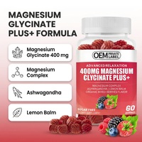 Gummies OEM 400mg de glycinate de magnésium Plus+ avec Ashwagandha et Mélisse, 60 unités, Complément de relaxation, Marque privée
