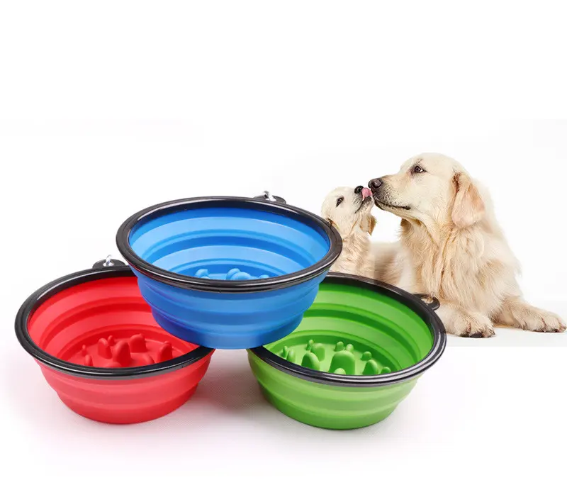 Cuenco plegable portátil para perros y gatos, cuencos de silicona para evitar Asfixia