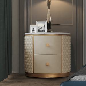 Luxury Gold Night Stand Deluxe Italian Leather <strong>Bedside</strong> <strong>Table</strong> Bedroom Furniture Bed Side <strong>Tiny</strong> Chest Postmodern - Product Image 2