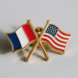 Badges en métal personnalisés anciens, broches d'amitié, émail dur et doux croisé, pour épingle de revers, drapeau de la <span class=keywords><strong>France</strong></span>, drapeau des États-Unis, fabriqués - Product Image 1