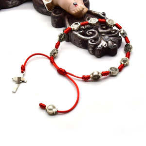 Handmade Chinese Knot <b>Red</b> And Black Rope <b>Bracelet</b> Tibetan Silver Alloy Cross Pattern Unisex Gift Jewelry RB-241 - Product Image 3