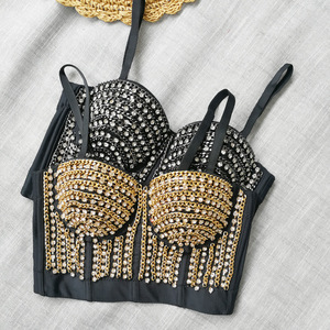 Guangzhou Auyan <strong>Sparkly</strong> Drill Shaped <strong>Top</strong> Heavy Metal Embellished Sexy Low-cut Small Halter Fish Bone - Product Image 2