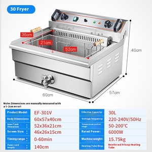 <span class=keywords><strong>Friteuse</strong></span> Électrique Commerciale SURRI en Acier Inoxydable 5 kW <span class=keywords><strong>Grande</strong></span> <span class=keywords><strong>Capacité</strong></span> Cylindre Unique 20 Litres 30 Litres 40 Litres - Product Image 1