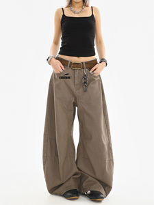 Celana Denim cuci cokelat kelas atas celana longgar ritsleting tersembunyi rendah di depan dan belakang <span class=keywords><strong>Jeans</strong></span> gaya uniseks celah ultra longgar di kaki - Product Image 5