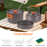 Ensemble de 9 ustensiles de cuisine portables pour le camping en plein air, kit de cuisine léger en aluminium, poêles à frire antiadhésives, couvercle de casserole 4-5L, compatible gaz et induction