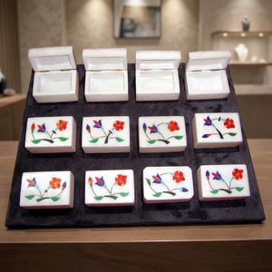 Floral Art Modern Square Christmas Jewelry Box Marble Mother Pearl Inlay Custom Packaging Red Mother Pearl Carton Packing - Product Image 2