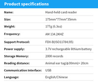 134.2KHz Animal RFID Reconnaissance 125KHz Pet chat Poisson Chien Vache Mouton EMID Lecteur FDXB Microchip Scanner