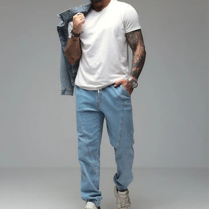 Nuovi <span class=keywords><strong>Jeans</strong></span> da <span class=keywords><strong>Uomo</strong></span> in Denim Ecologico Stile Americano, Gamba Dritta Larga <span class=keywords><strong>con</strong></span> Vita Regolabile, Tendenza High Street - Product Image 2