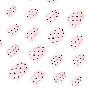 <span class=keywords><strong>Uñas</strong></span> <span class=keywords><strong>Postizas</strong></span> Acrílicas Cortas de Cobertura Completa, 24 Piezas, Diseño Pre-diseñado con <span class=keywords><strong>Pegamento</strong></span>, Diseño Cuadrado Almendrado con Puntos Negros, Éxito de Ventas en Europa y Estados Unidos - Product Image 3