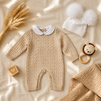 KAIYUE Combinaison en coton tricotée sur mesure pour nouveau-né, avec col Peter Pan, bonnet et hochet