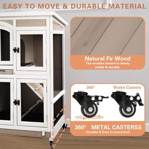 Conejera de Madera de 2 Pisos para Exteriores con 2 Bandejas Profundas, Rampa y Techo, Fácil de Montar SDR050 - Product Image 6