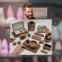 Boîte de rangement pour bijoux en bois massif de noyer poli pour bagues et bagues de doigt, style moderne, multifonction, rangement de bureau et de table
