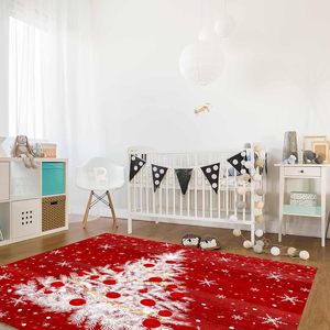Tapis d'arbre de noël rouge motif flocon de neige tapis de Style ferme antidérapant pour chambre salon Rectangle couloir décor Stock - Product Image 4