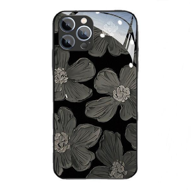 For iPhone 6 to iPhone 15 Pro Max Phone Covers for All Phones Custom Logo Ink Flower Glass Back Covers Phone Case Shell Cases