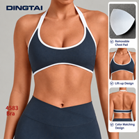 Soutien-gorge de sport dos nu à encolure profonde pour femme, avec bordure contrastante, coussinets amovibles, sans armatures, maintien moyen, pour entraînement, Pilates, Yoga