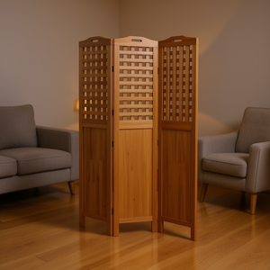 Paravent en bois d'acacia massif à 3 panneaux, 47,8x0,8x70,9 pouces, pliable, design rustique - Product Image 2