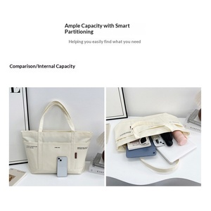 Sac fourre-tout en toile à grande capacité et multi-poches pour femmes, sac à bandoulière surdimensionné pour le travail, les voyages, les trajets quotidiens et le shopping - Product Image 3