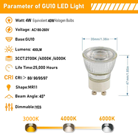 Bombilla LED GU10 GU11 MR11 para Foco, 35mm 1.38in 5W 470LM AC180-260V, Lámpara LED para Riel