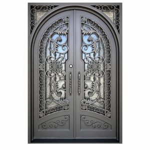 <span class=keywords><strong>Porte</strong></span> d'entrée principale moderne à double battant en aluminium moulé OEM PSL, ouverture manuelle, double vitrage à rupture de pont thermique - Product Image 1