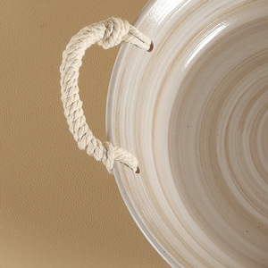 <b>Ceramic</b> Serving <b>Plate</b> Round Handmade Crackle Glaze Retro Design With Rope Handles For Party Or Home Use - Product Image 3