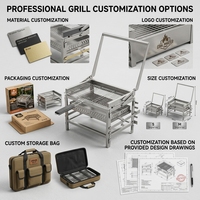Barbecues portables pliants d'extérieur au charbon de bois en acier inoxydable 304, équipement commercial pour buffets et complexes hôteliers