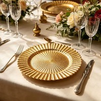 Assiette de présentation en plastique écologique, élégante, dorée, motif soleil, pour la restauration, les hôtels et les banquets