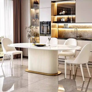 Moderno e minimalista tavolo da pranzo in pietra ovale Color crema bianco tavolo da pranzo per Hotel o casa <span class=keywords><strong>soggiorno</strong></span> - Product Image 2