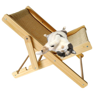 <b>Adjustable</b> Cat Lounger Solid Wood Rectangle Pet <b>Bed</b> With Blue Patterned Cushion For Indoor Cats - Product Image 5