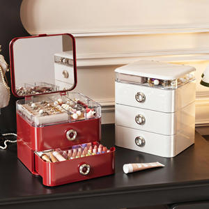 Boîte de rangement à bijoux élégante avec miroir et tiroirs pour bureau, en ABS, grande capacité 10-20L - Product Image 1
