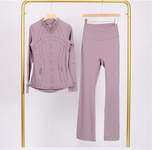 Ensemble de survêtement de yoga 2 pièces <span class=keywords><strong>LULUS</strong></span> pour femme – Veste de jogging unie et pantalon évasé à taille élastique avec fermeture éclair avant et manches longues – Collection Printemps - Product Image 4