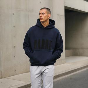 Sudadera con Capucha Premium Azul Marino para Hombre, con Estampado Gráfico Tonal CARRE y Corte Holgado con Hombros Caídos, para Ropa Urbana - Product Image 2