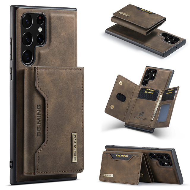 Business Luxury PU Leather Wallet Case for Samsung S25 S24 S23 Ultra Magnetic Coque with Detachable Card Holder Design