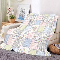 Großhandel Maßgefertigte Patchwork-Karierte Schleife Frucht-Blumen-Druck Flanell-Decke Großmengenlieferung Weiche Fleece-Decke Bettwäsche Sofa Nickerchen-Decke