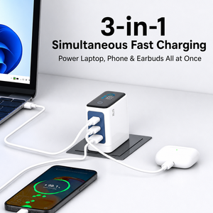 อะแดปเตอร์ชาร์จไฟ Schitec 67W GaN UK แบบเสียบผนัง รองรับการชาร์จเร็ว PD ช่องเสียบ Type-C และ USB-A พร้อมหน้าจอ LCD แสดงผลแบบสัมผัส สำหรับแล็ปท็อป โทรศัพท์ และแท็บเล็ต - Product Image 5