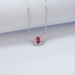 925 silver cultivated ruby butterfly pendant necklace - Product Image 3