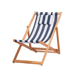 Retro Big Foldable Stripe Fabric Pillow Camping Deck Patio Garden Furniture Folding Outdoor Pool Wooden Beach Sling Chair