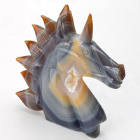 Vente en gros d'agate de cristal de haute qualité géode licorne tête de cheval statue pour la décoration de la maison gravure