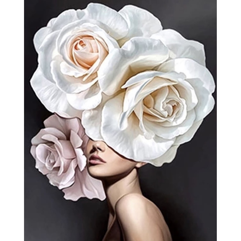 Femme à tête de fleur-Noir Blanc