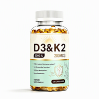 Complexe de Vitamine D3 K2 à Marque Blanche OEM 5000 UI avec K2 MK-7 200mcg pour le Soutien Osseux et Immunitaire, 120 Gélules Molles, Complément pour la Santé Osseuse