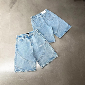 Custom Logo Designer Plus Size Denim <b>Shorts</b> for Men Blank Oversized Baggy Jean <b>Shorts</b> Straight Boot Cut Wide Wash Denim <b>Shorts</b> - Product Image 1