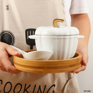 Olla de cerámica Dingfeng blanca con doble asa y tapa para comida de hotel DF1580 - Product Image 5