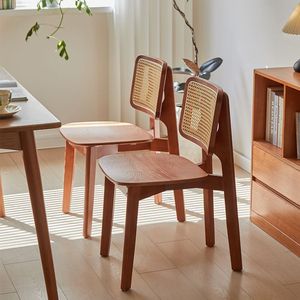 Vintage Rattan Dining Chair Solid Wood Backrest Black Wabi Sabi Style Designer Home Dining Room Chair - Product Image 4