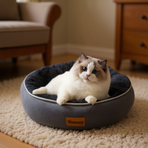 Cuccia Rotonda per Animali Domestici in Velluto Artico con Rilascio di Sabbia, Colore Grigio - Product Image 1