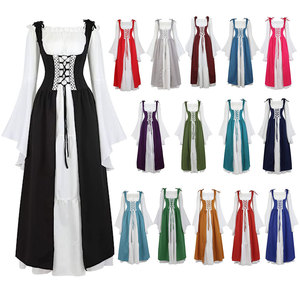 Vestido Renacentista para Mujer, Disfraz Medieval con Cuello Cuadrado, Corsé en la Cintura, Manga Larga, Vestido de Fantasía para Fiesta de Halloween - Product Image 1