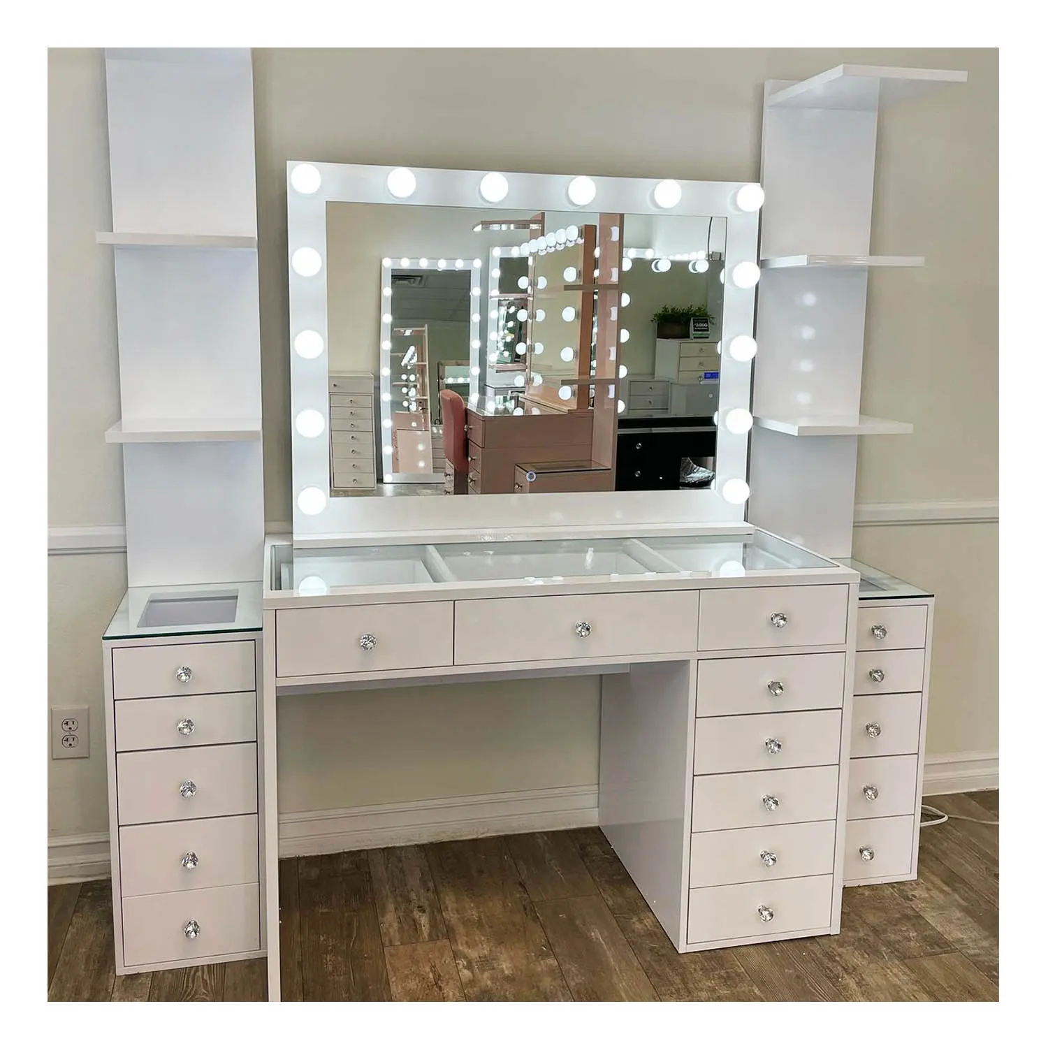 Thiết kế hiện đại Vanity tủ quần áo ngăn kéo phòng ngủ lớn màu trắng Vanity bảng với ngăn kéo đa chức năng trang điểm Vanity