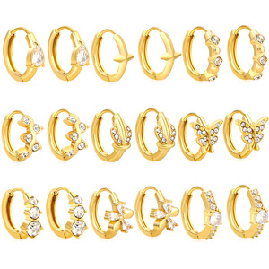 Boucles d'oreilles créoles en acier inoxydable plaqué or 18 carats, serties de zircons géométriques, pour femmes, bijoux tendance - Product Image 2